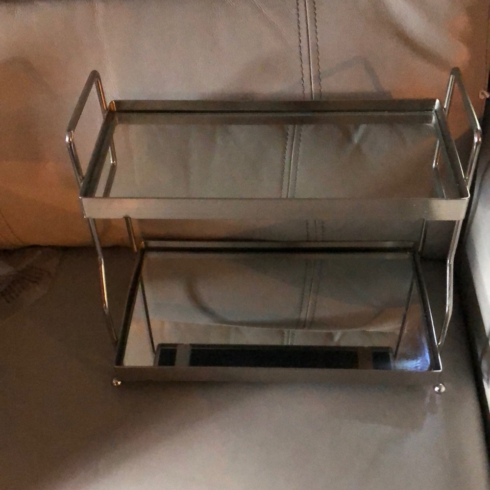 Silver mirrored makeup and cosmetic/hair tray
